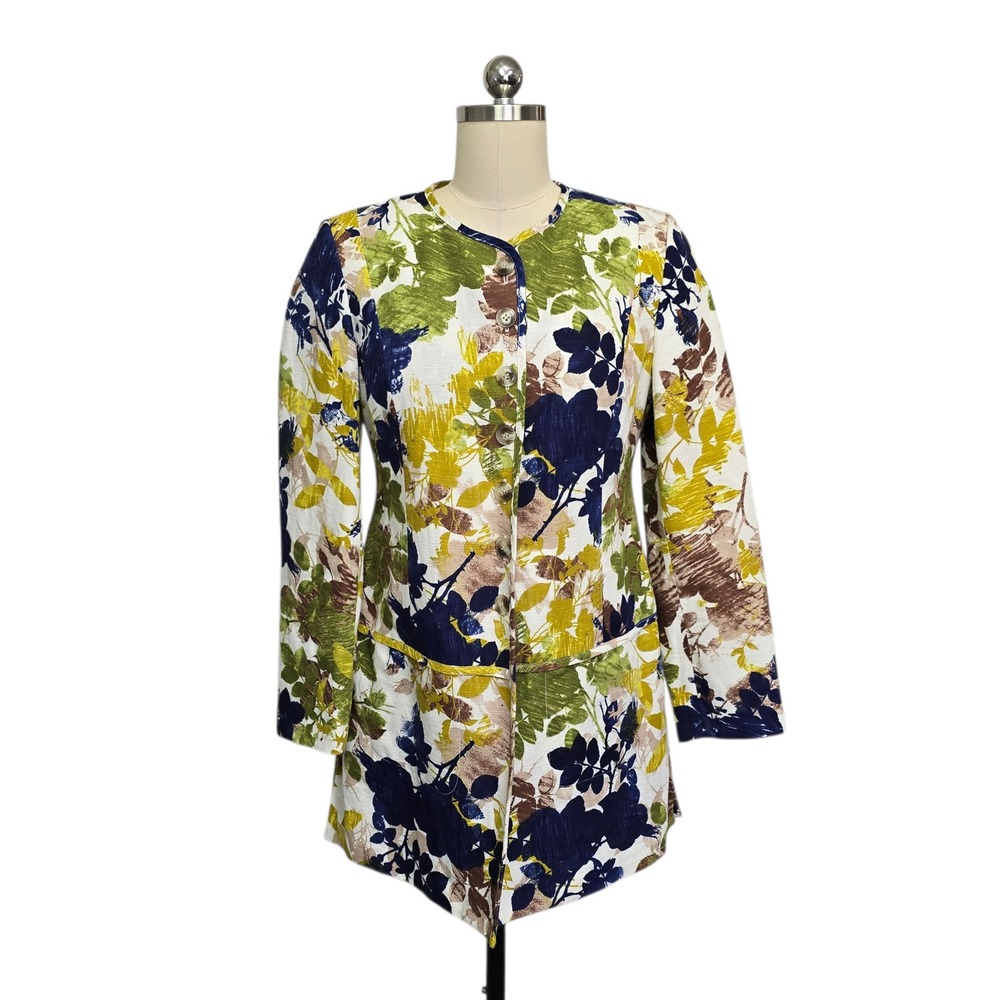 Pendleton Petite Floral Linen Blend Longline Blazer Jacket Multicolor Size Small